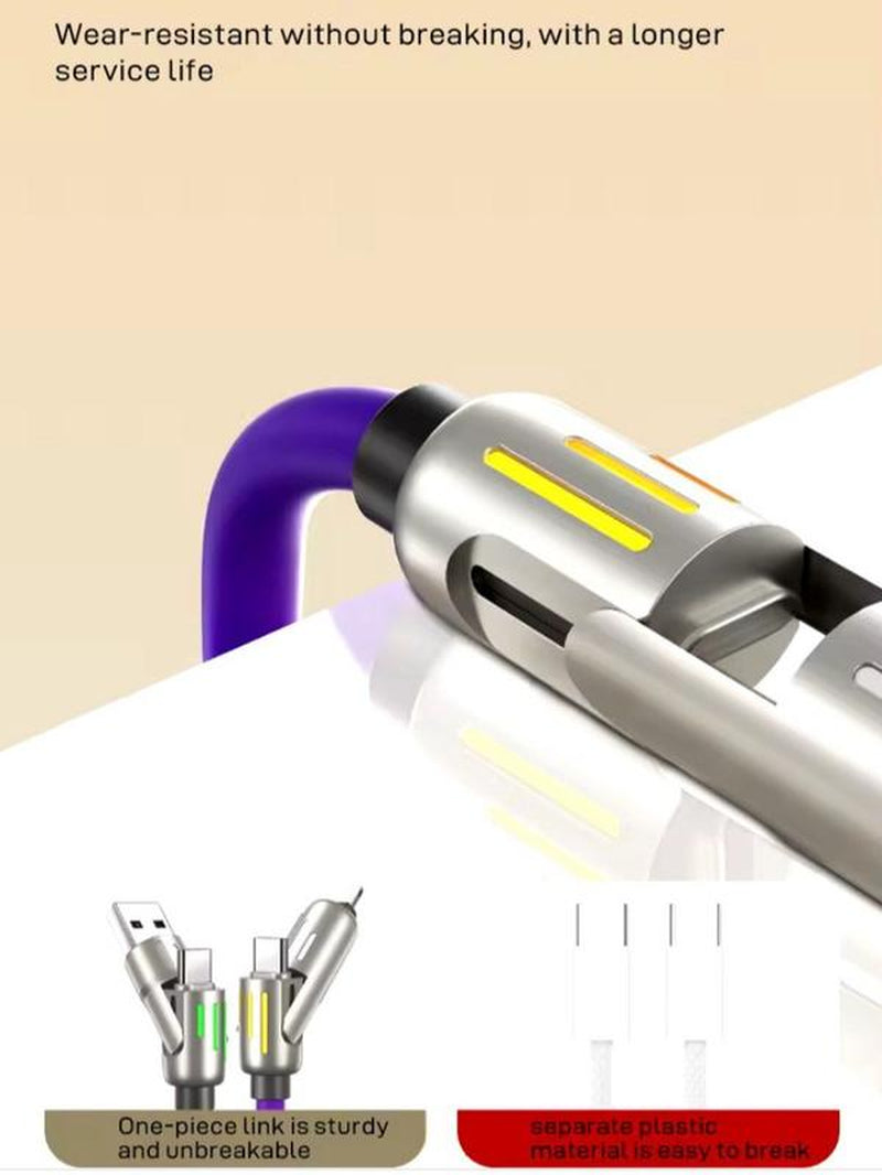 4-In-1 USB Charging Cable, Fast 240W Charging Cable USB A+ TYPE C + Lightning, Fast Charging and Data Sync for Iphone 16/15, Samsung, Android, Ipad, Laptops