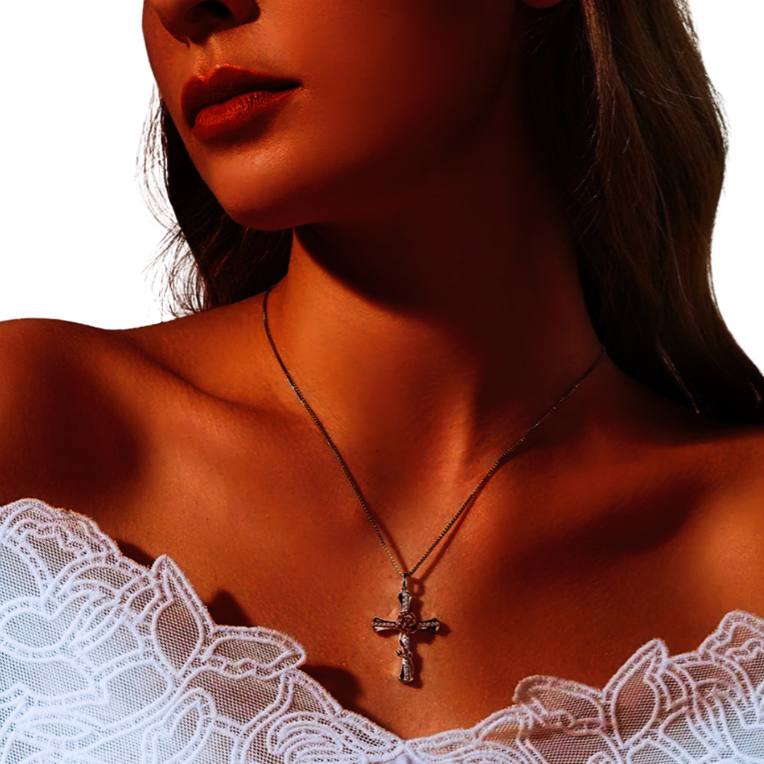 Rose Cross Necklace for Women 925 Sterling Silver Infinity Cross Pendant with Birthstone Cubic Zirconia, Cross Jewelry with Gift Box